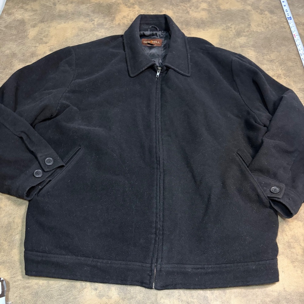 Oak Hill Jacket Mens 2XLT Black Full Zip Quilted Lining Wool Blend Harrington